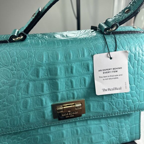 Kate Spade Orchard Valley Doris Croc Embossed Leather Bag Satchel Turquoise - Picture 8 of 9